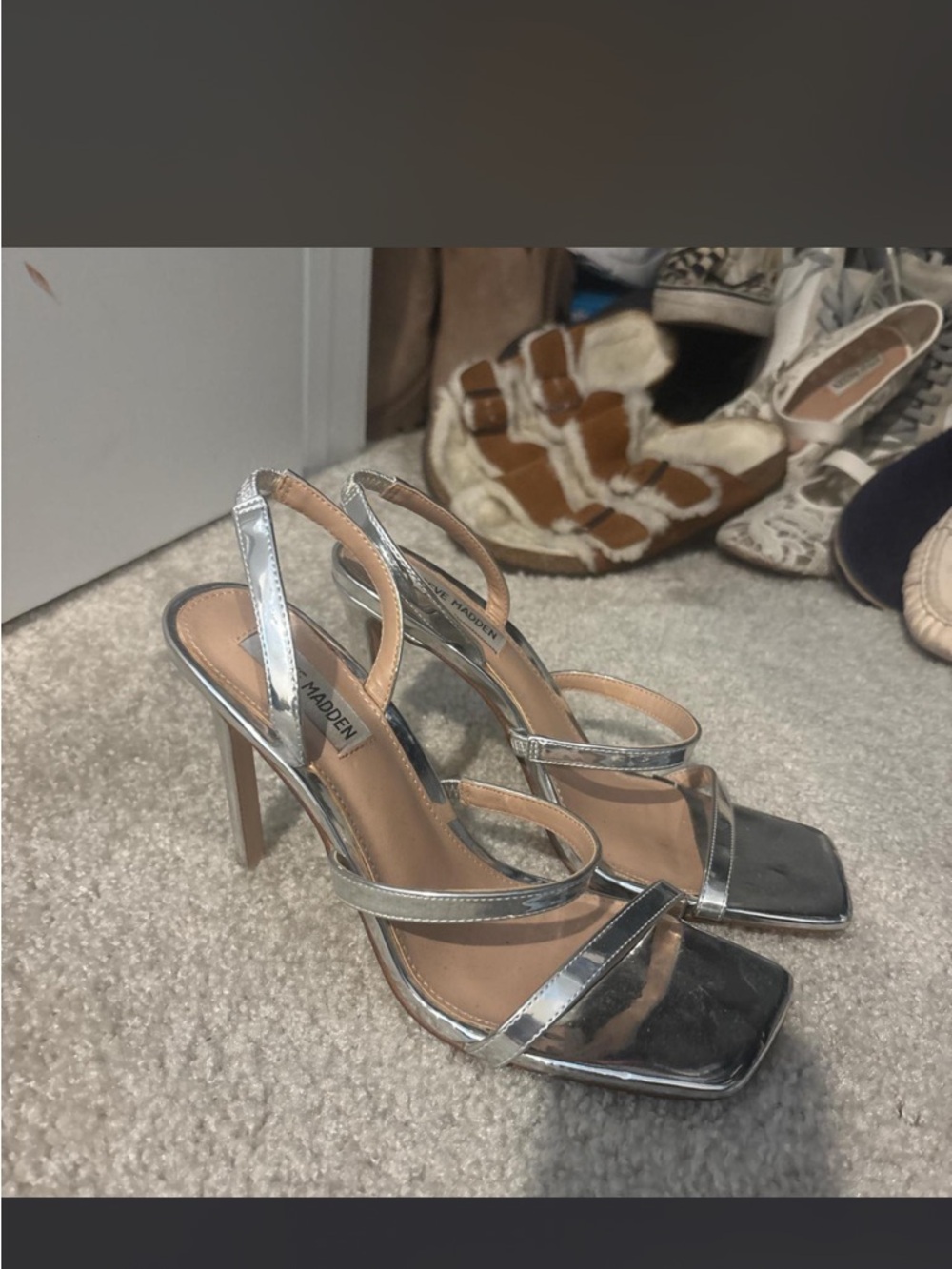 Steve Madden Metallic Silver Strappy Slingback Heels